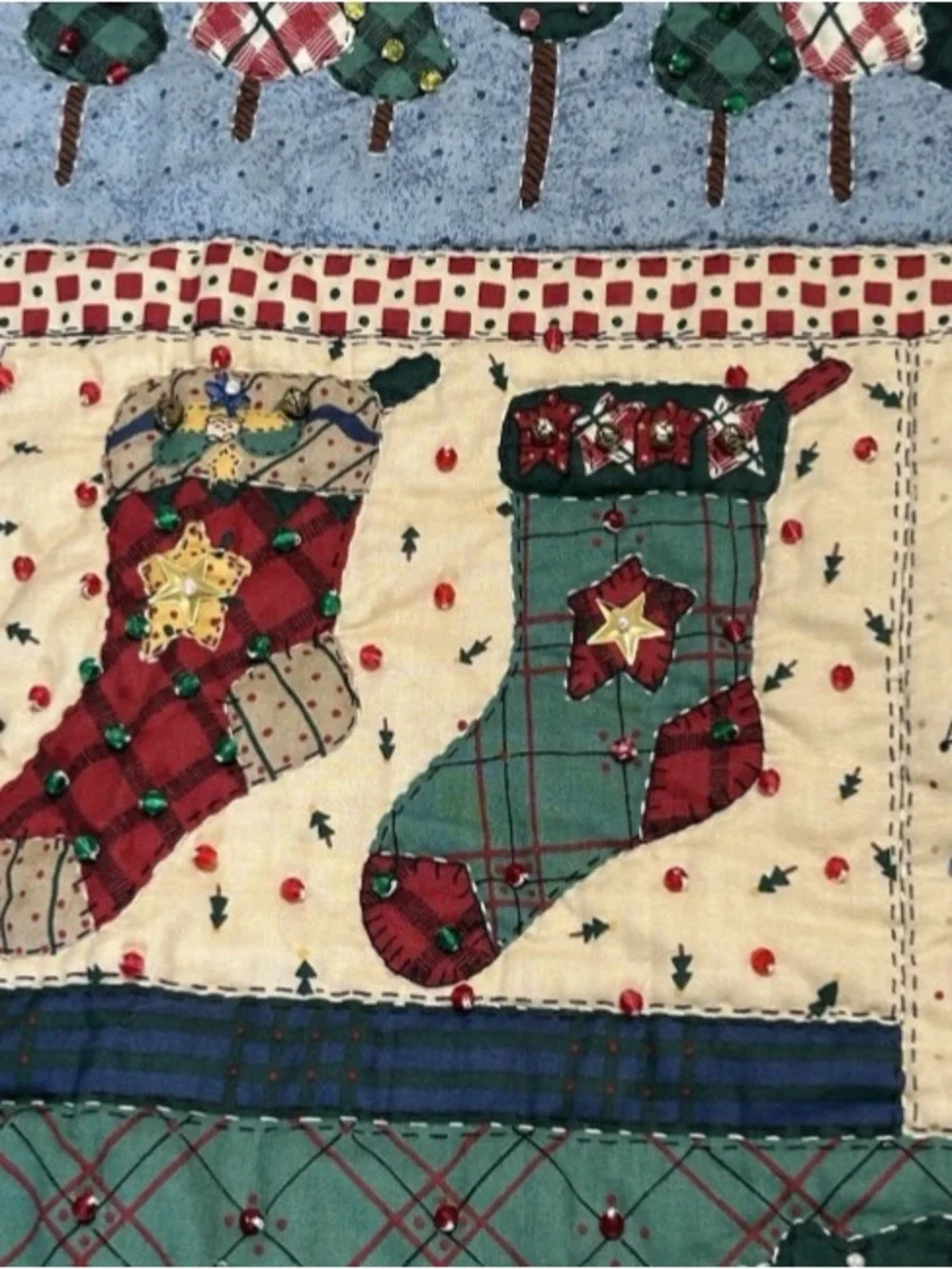 25x31 Vintage Handmade Quilt Wall Hanging Old World Angels Embroidered W Beads